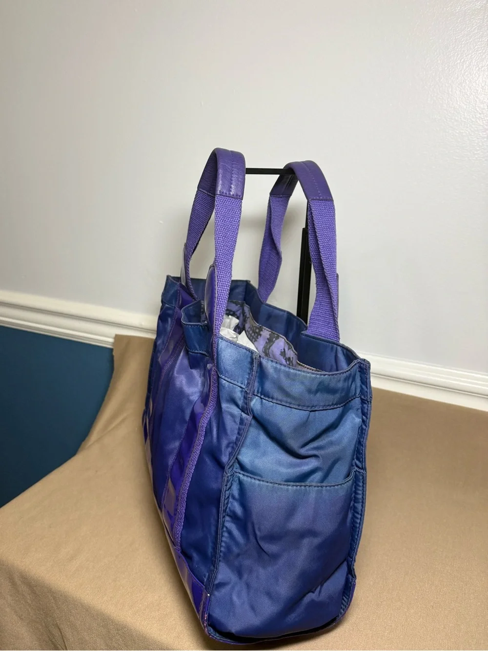 Tory Burch Purple with Blue Hue Nylon Logo Tote